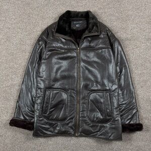 Brown Faux Textured Leather Fur Lined Full Zip Jacket Women’s 2XL Winter Coat